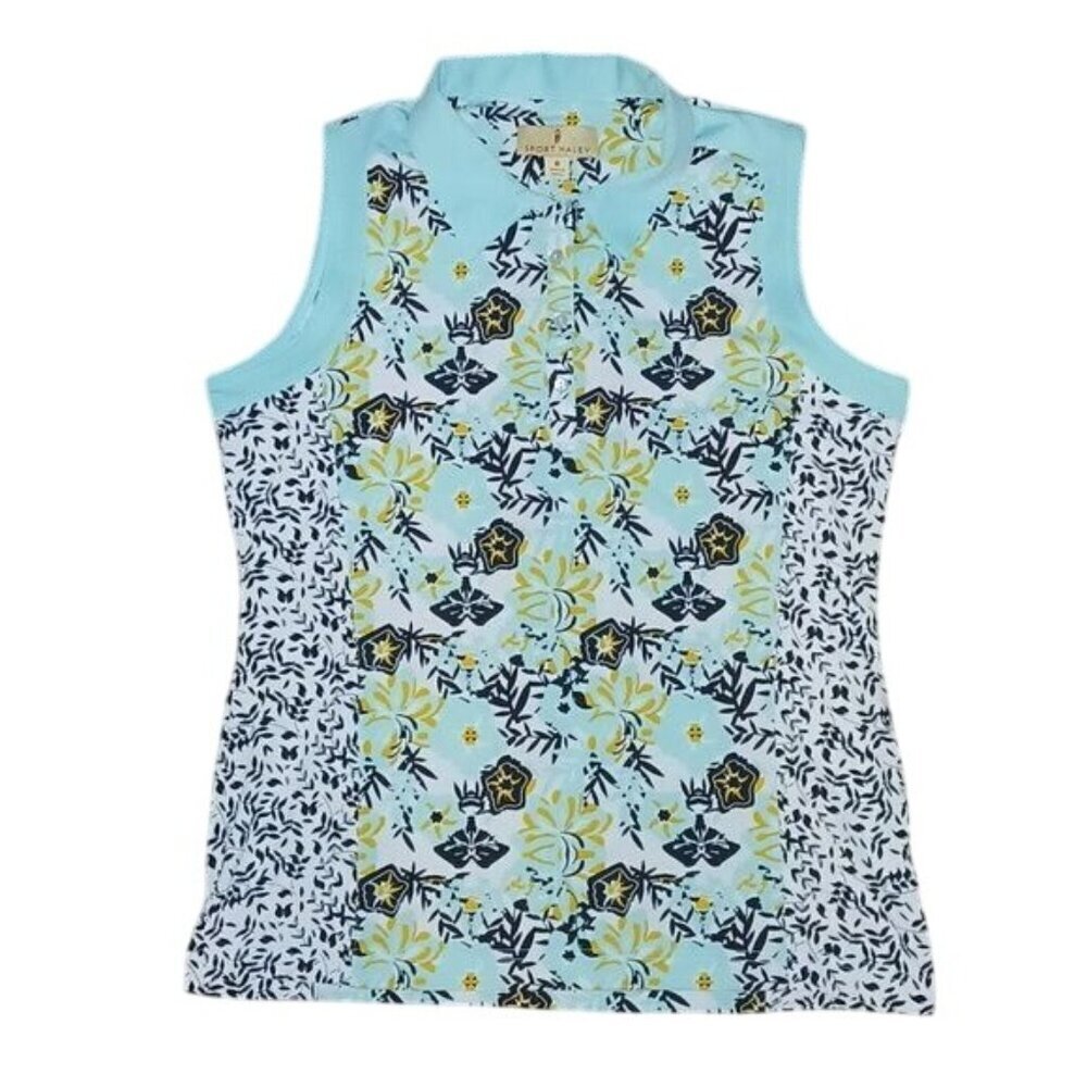 Sport Haley Pastel Blue Floral Sleeveless Polo